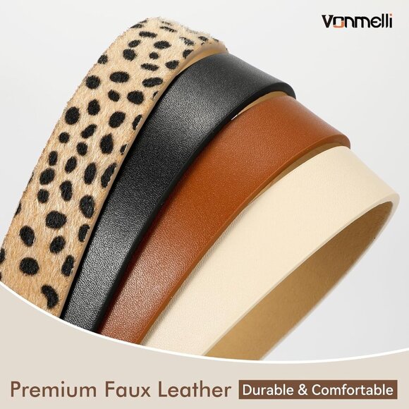 4 Pack Women's Thin Leather Belt Waist Belts  Jeans Dress with Gold Buckle 7 - Picture 4 of 6